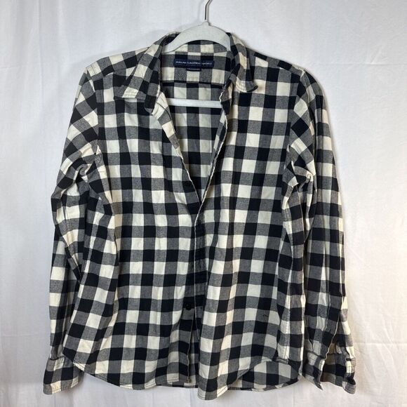 Ralph Lauren Sport Tops - Ralph Lauren Sport Black White Check 100% Cotton Button Up Shirt Womens Size 12